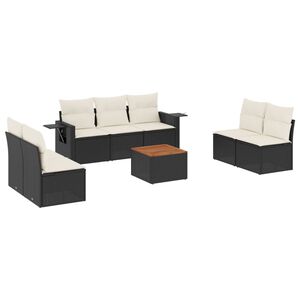 vidaXL 8-delige Loungeset met kussens poly rattan zwart