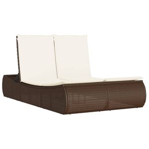 vidaXL Ligbed 2-persoons met kussens poly rattan bruin