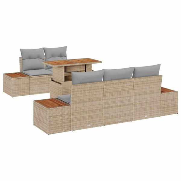 vidaXL Tuin Sofa Set met opslag 6 pcs Beige Poly riet