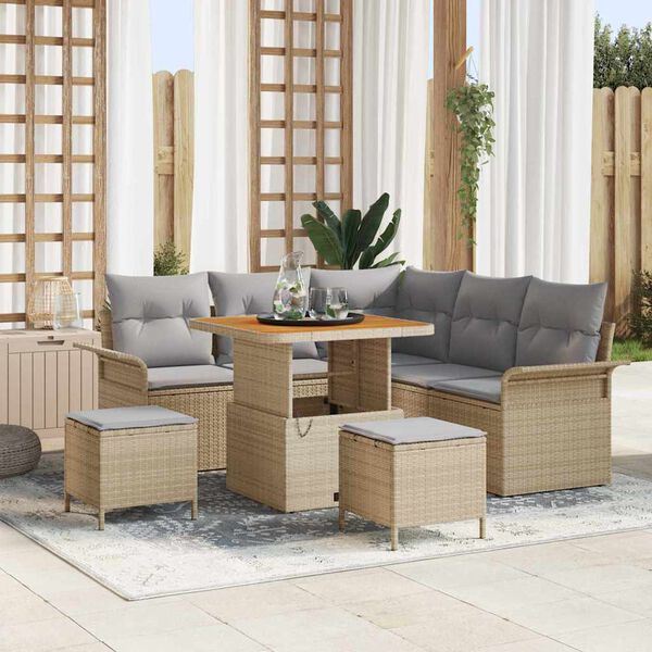 vidaXL Tuin Sofa Set met kussen met opslag 8 pcs Beige en Licht Grijs
