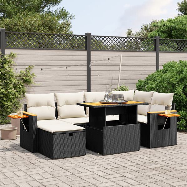 vidaXL 7-delige Loungeset met kussens poly rattan zwart