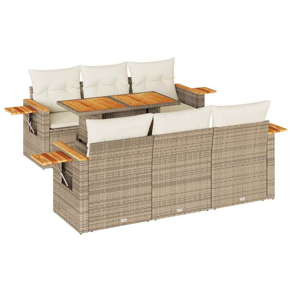 vidaXL 7-delige Loungeset met kussens poly rattan acacia beige