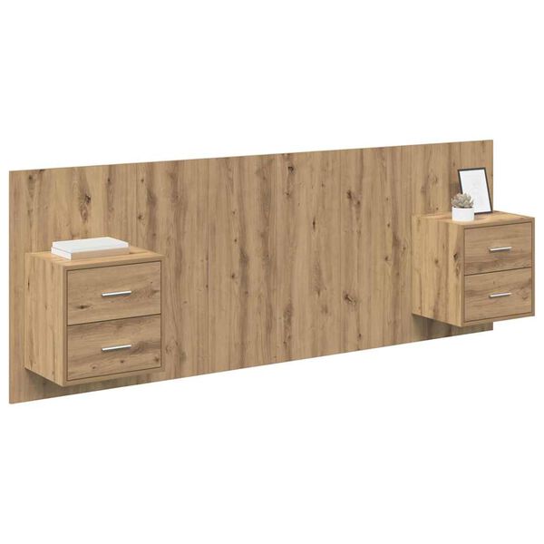 vidaXL Hoofdbord Met Kast met lade 3 pcs Artisan Eiken Bewerkt hout
