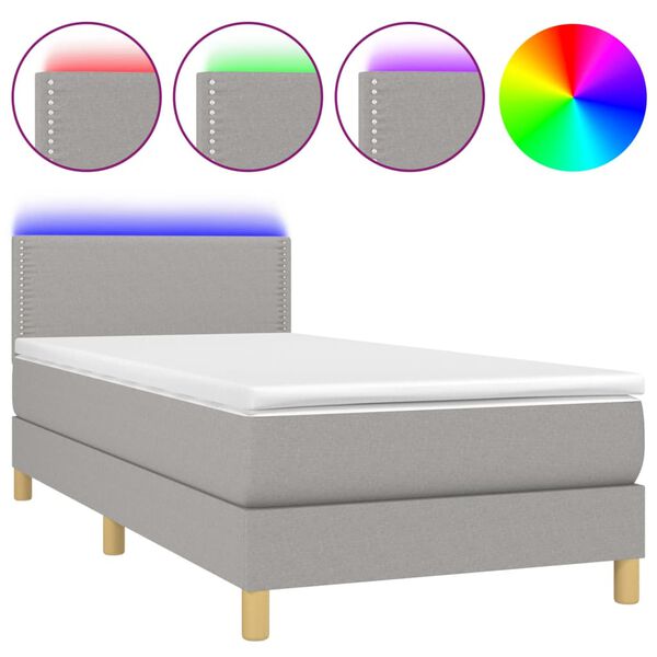 vidaXL Boxspring met matras en LED stof lichtgrijs 90x190 cm