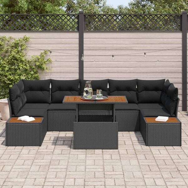 vidaXL Tuin Sofa Set met opslag 8 pcs Zwart Poly riet