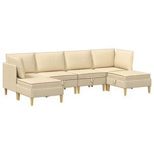 vidaXL Modulaire Sofa Set met Opslag 6 st Cr&egrave;mekleurig Stof