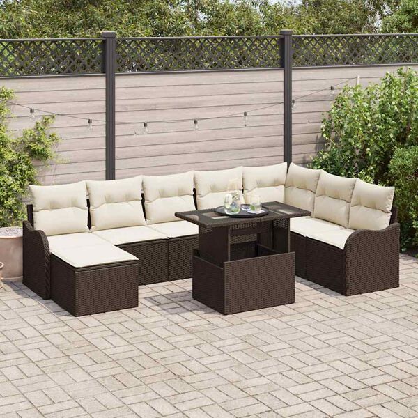 vidaXL Tuin Sofa Set met kussen 9 pcs Bruin Poly riet