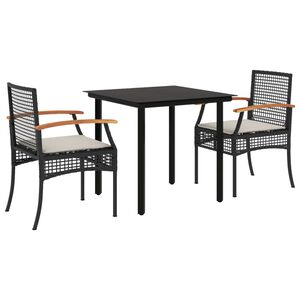vidaXL 3-delige Tuinset met kussens poly rattan zwart