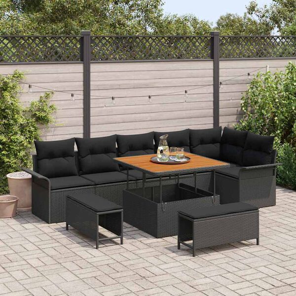 vidaXL Tuin Sofa Set met kussen met opslag met kussen 9 pcs Zwart