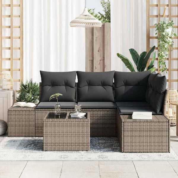 vidaXL Tuin Sofa Set 5 pcs Grijs poly rattan