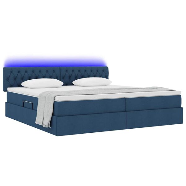 vidaXL Opbergbed met LED met matras met LED Blauw 200 x 200 cm Stof