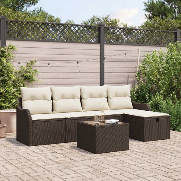 vidaXL Tuin Sofa Set met kussen met opslag 6 pcs Bruin Poly riet