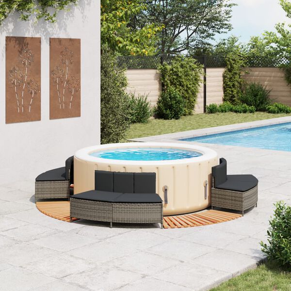 vidaXL Hottub-ombouw poly rattan massief acaciahout grijs