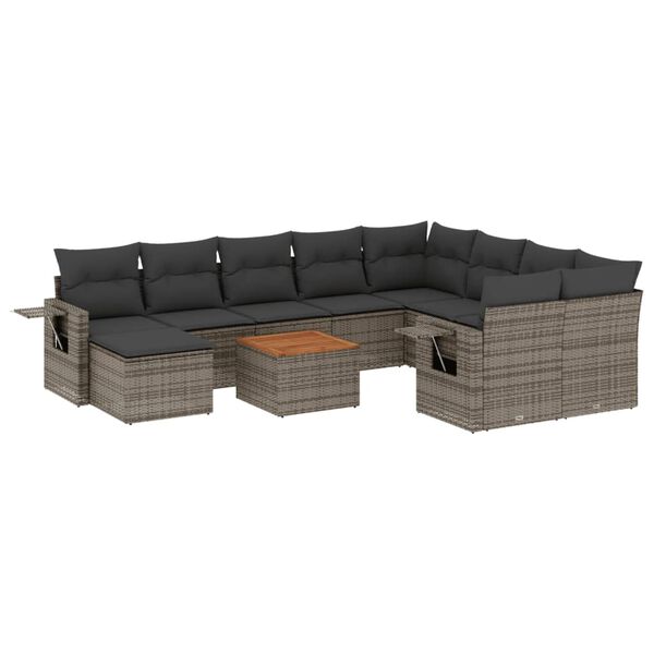 vidaXL 11-delige Loungeset met kussens poly rattan grijs