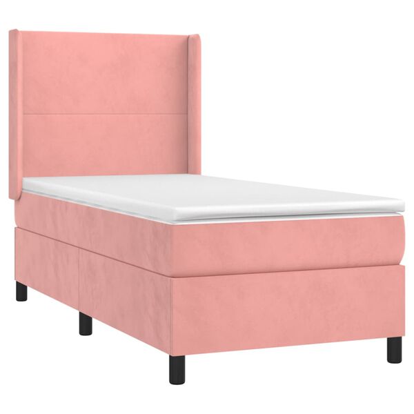 vidaXL Boxspring met matras en LED fluweel roze 90x200 cm
