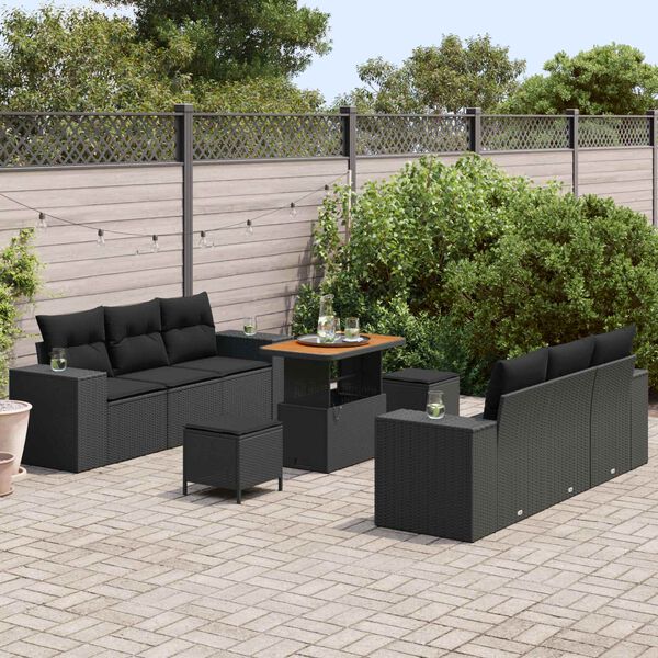 vidaXL Tuin Sofa Set met kussen 9 pcs Zwart Poly riet