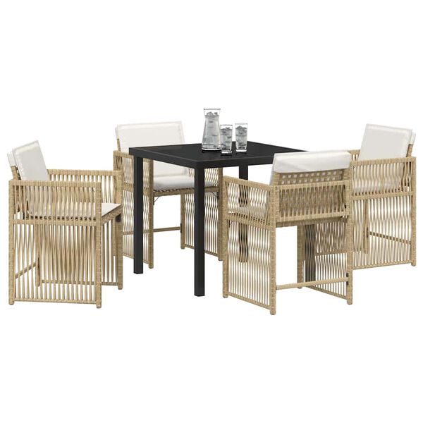 vidaXL Tuin eettafelset 5 pcs Beige poly rattan