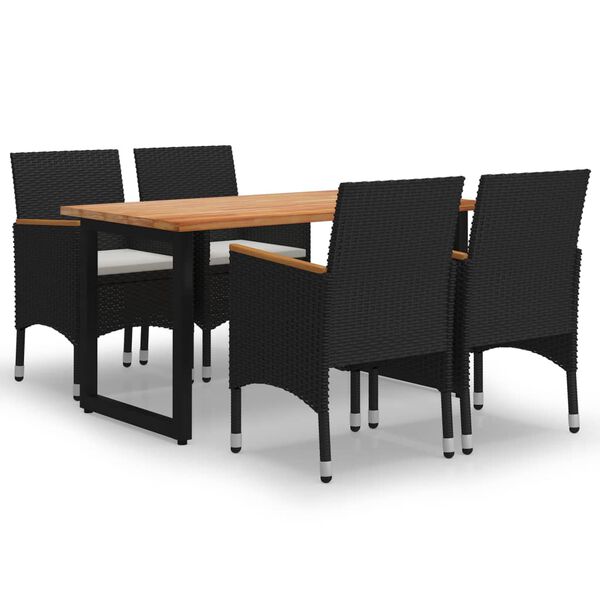 vidaXL 5-delige Tuinset met kussens poly rattan zwart