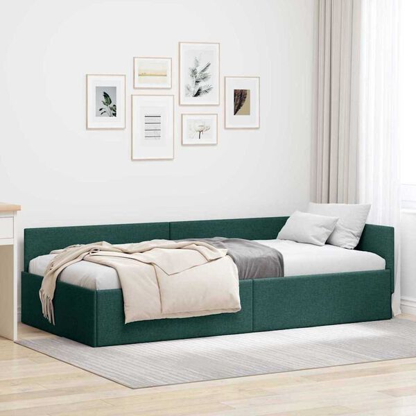 vidaXL Hoekbedframe met hoofdeinde Donkergroen 90 cm x 190 cm Fluweel