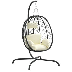 vidaXL Hangende Ei-stoel met Kussen Cr&egrave;mewit Poly Rattan & Staal
