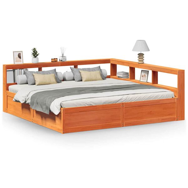 vidaXL Bed met boekenkast zonder matras grenenhout wasbruin 180x200 cm