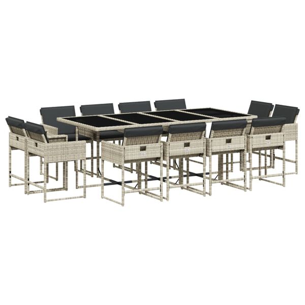 vidaXL 13-delige Tuinset met kussens poly rattan lichtgrijs