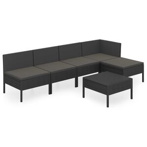 vidaXL 6-delige Loungeset met kussens poly rattan zwart