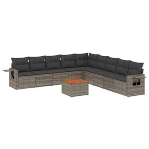 vidaXL 10-delige Loungeset met kussens poly rattan grijs