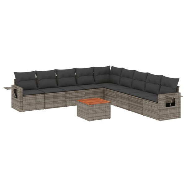 vidaXL 10-delige Loungeset met kussens poly rattan grijs