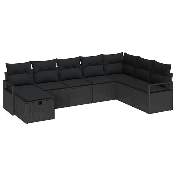 vidaXL Bankstel met kussen met opslag 8 pcs Zwart poly rattan