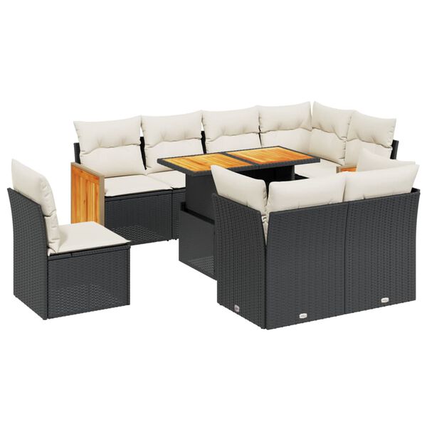 vidaXL 9-delige Loungeset met kussens poly rattan zwart