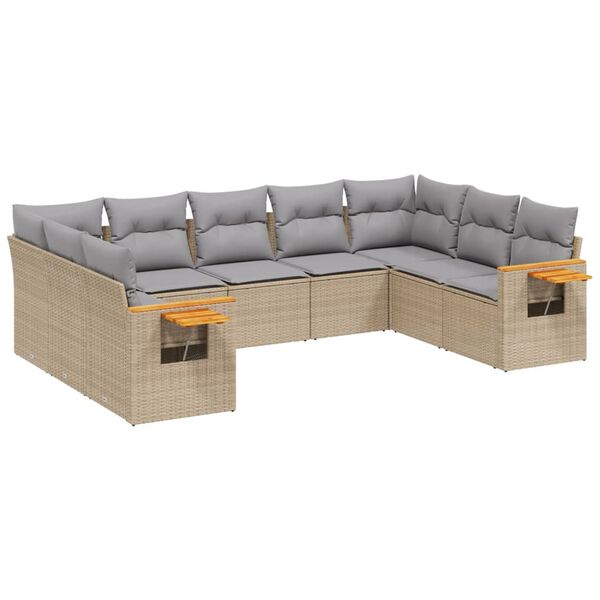 vidaXL 9-delige Loungeset met kussens poly rattan beige