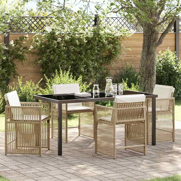 vidaXL Tuin eettafelset 5 pcs Beige poly rattan