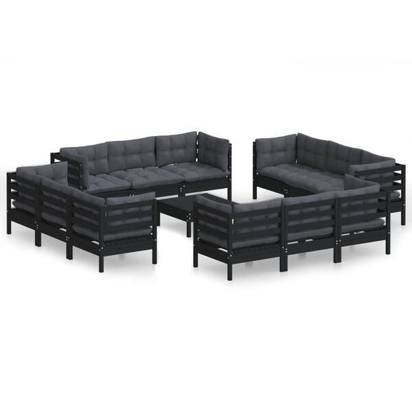 vidaXL 13-delige Loungeset met antracietkleurige kussens grenenhout