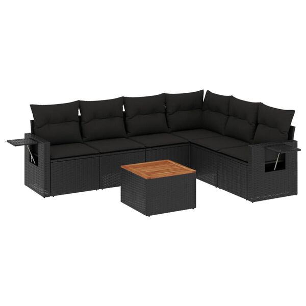 vidaXL 7-delige Loungeset met kussens poly rattan zwart