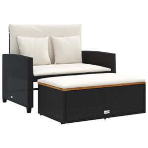vidaXL Tuinbank 2-zits met kussens poly rattan en acaciahout zwart