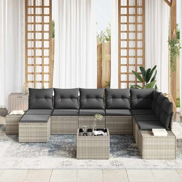 vidaXL Tuin Sofa Set met kussen 9 pcs Lichtgrijs poly rattan