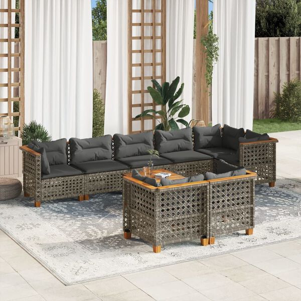 vidaXL 9-delige Loungeset met kussens poly rattan grijs