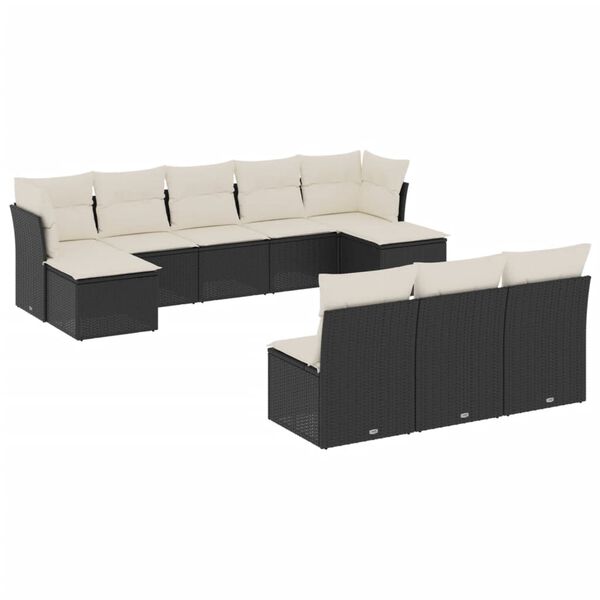 vidaXL 10-delige Loungeset met kussens poly rattan zwart