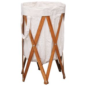 vidaXL Wasmand inklapbaar hout en stof cr&egrave;me