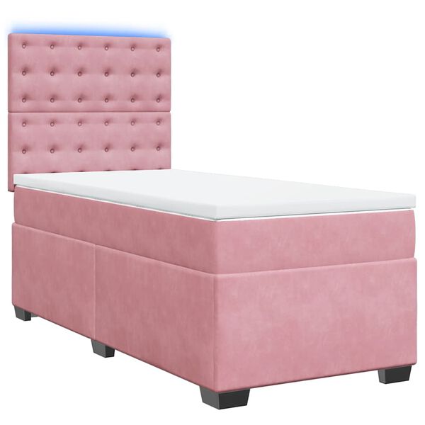 vidaXL Boxspring met matras fluweel roze 90x190 cm