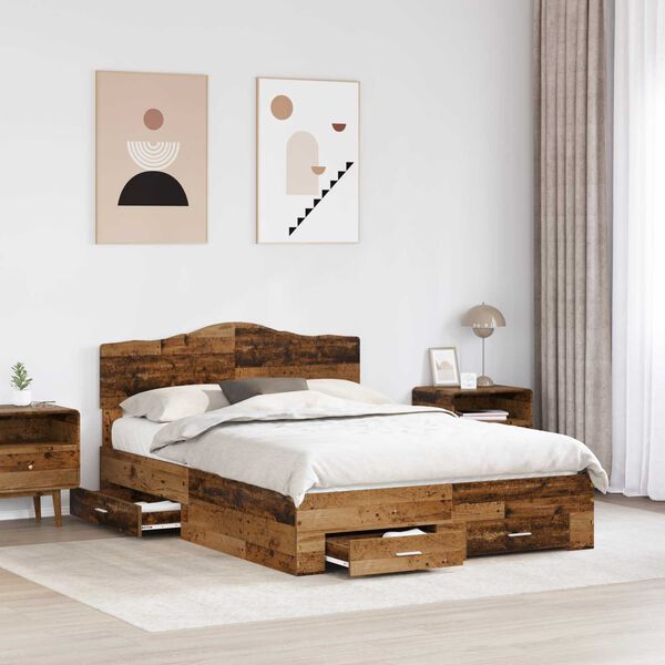 vidaXL Bedframe met hoofdeinde Oudhout 140 x 190 cm Bewerkt hout