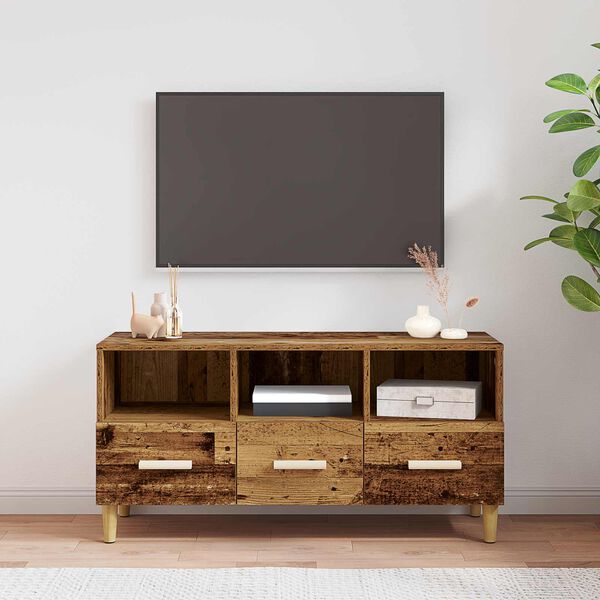 vidaXL TV-kast met lade Oudhout 102 x 36 x 50 cm Bewerkt hout