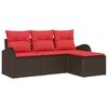 vidaXL Bankstel 4 st Bruin en Rood poly rattan