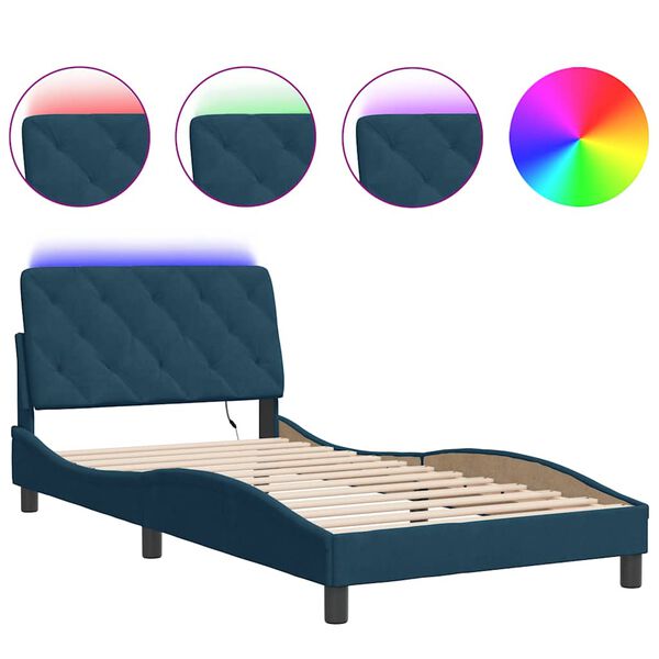 vidaXL Bedframe met LED zonder matras fluweel blauw 100x200 cm