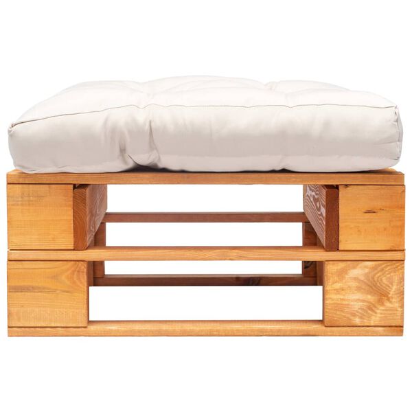 vidaXL Tuinpoef met zandkleurig kussen pallet hout honingbruin