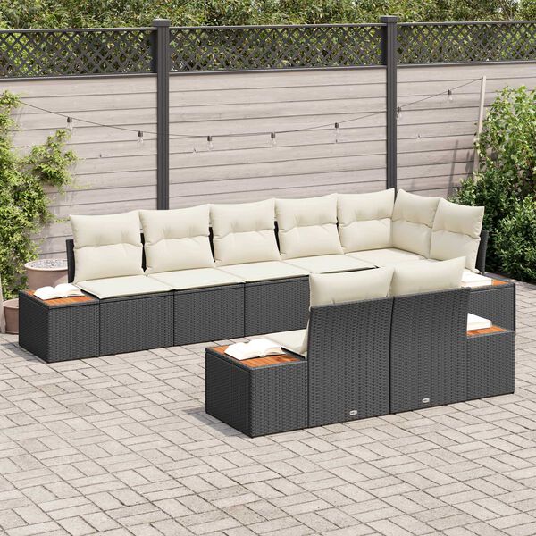 vidaXL Tuinbankenset met kussen 8 pcs Zwart en Cr&egrave;me Polyrattan