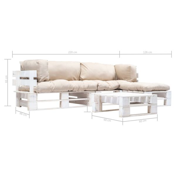 vidaXL 4-delige Loungeset pallet met zandkleurige kussens hout