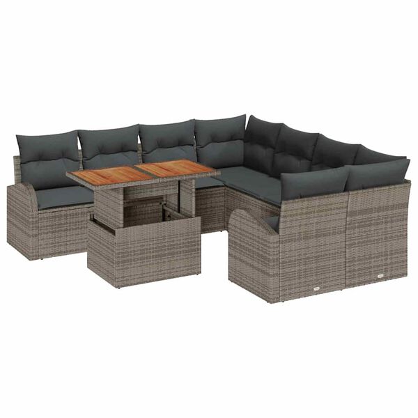 vidaXL Tuin Sofa Set met kussen 9 pcs Grijs
