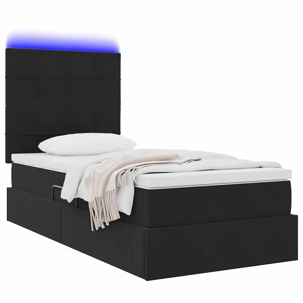 vidaXL Opbergbed met LED met matras met LED Zwart 100 x 200 cm Fluweel
